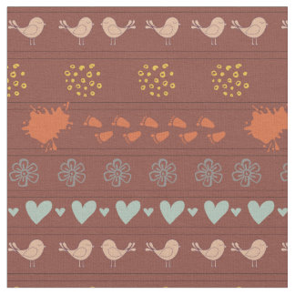 Retro brown colourful pattern of birds, dots, foot fabric