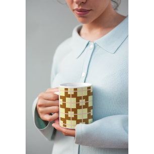 Retro Brown   Cream Checker Pattern Coffee Mug 