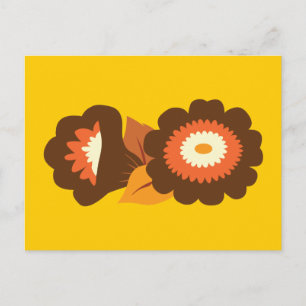 Retro Brown Flowers Postcard