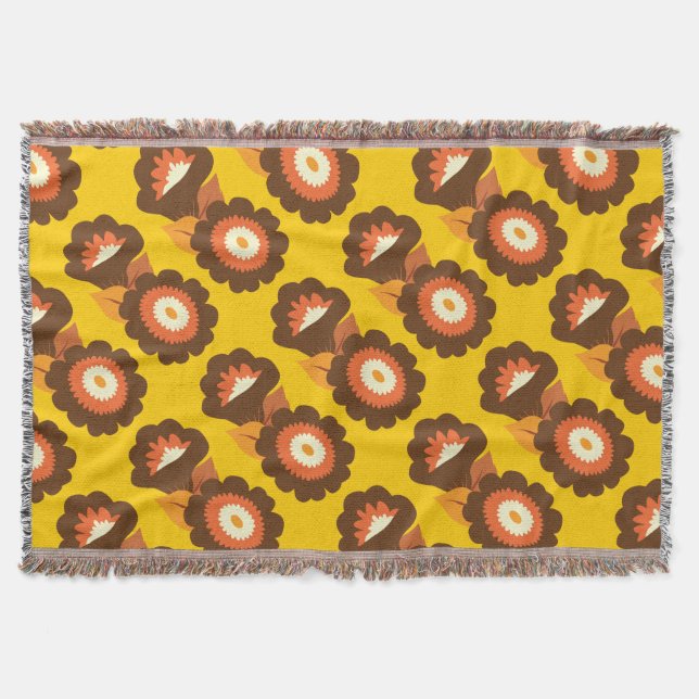 Retro Brown Flowers Throw Blanket (Front)