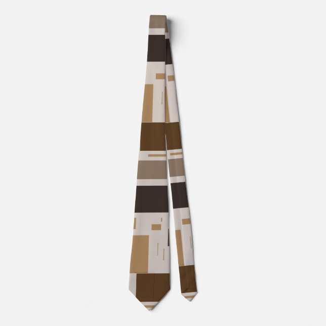 Retro Brown Geometric Pattern Men's Neck Tie (Front)