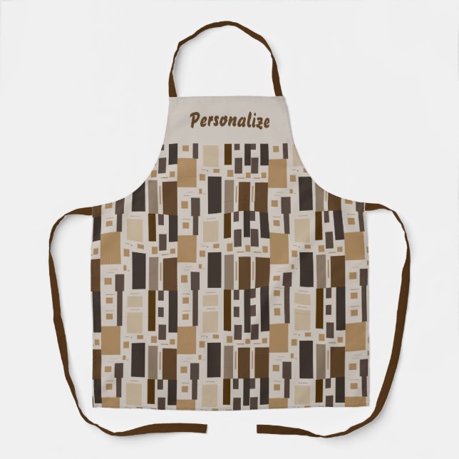 Retro Brown Geometric Pattern Personalized Cooking Apron (Front)