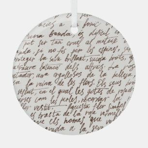 Retro Brown Ink Manuscript Texture Glass Ornament
