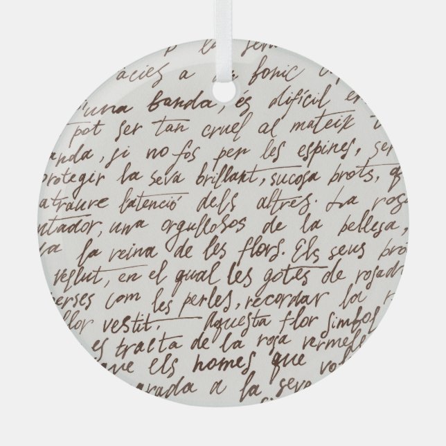 Retro Brown Ink Manuscript Texture Glass Ornament (Front)