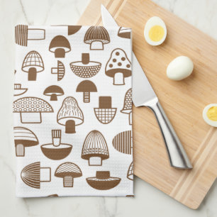 Retro Brown Mushroom Pattern Kitchen Towel