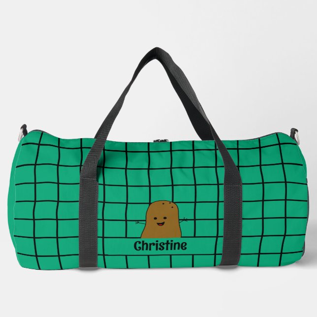 Retro, Brown Potato, Teal Custom Duffle Bag (Front)