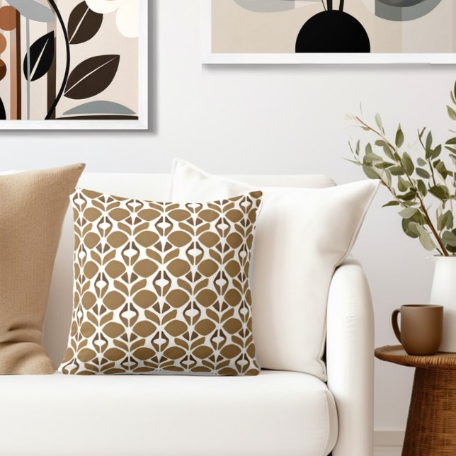 Retro Brown White Throw Pillow (Style with the perfect blend of retro style & elegance to your living space.)