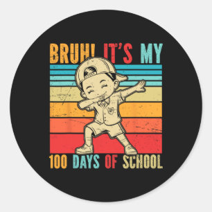 Retro Bruh It's My 100 Days Of School Boys Toddler Classic Round Sticker