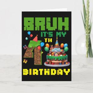 Retro Bruh It's My 4th Bday Pixel Cake Gamer 4 Yea Card