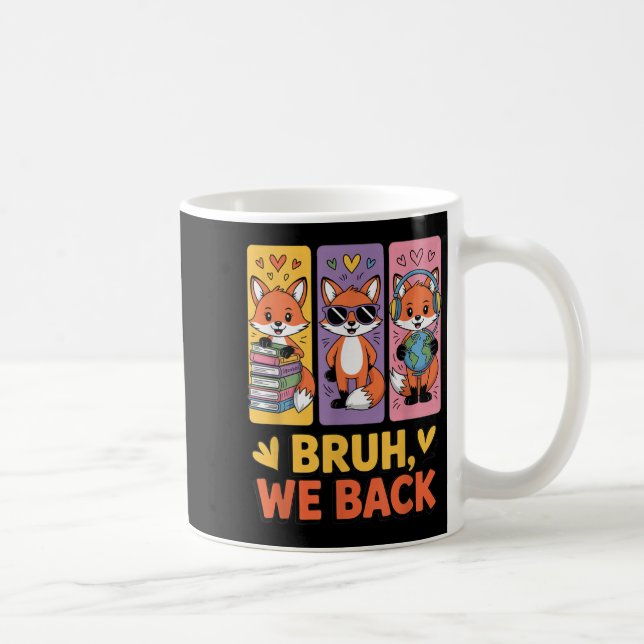 Retro Bruh We Back Funny Fox Back To School For Te Coffee Mug (Right)
