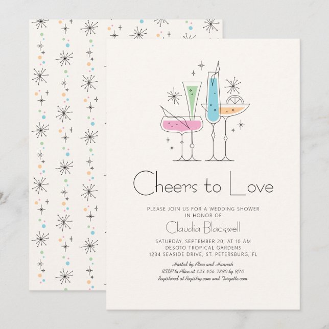 Retro Brunch Bubbly Champagne Bridal Shower Invitation (Front/Back)
