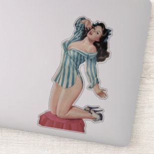 Retro Brunette Pin-up Girl in men's shirt