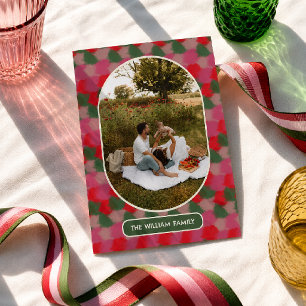 Retro Brush Colour Pattern Family Photo Christmas  Holiday Card