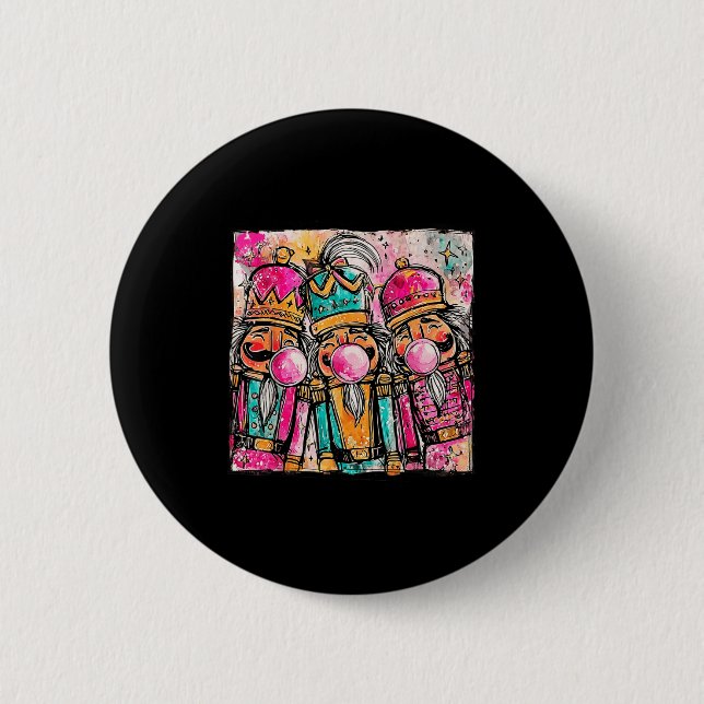 Retro Brushstroke Nutcracker Blowing Bubble Gum Ch 2 Inch Round Button (Front)