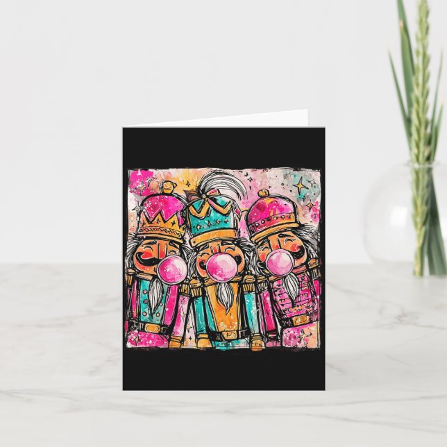 Retro Brushstroke Nutcracker Blowing Bubble Gum Ch Card (Front)