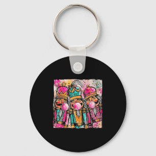 Retro Brushstroke Nutcracker Blowing Bubble Gum Ch Keychain