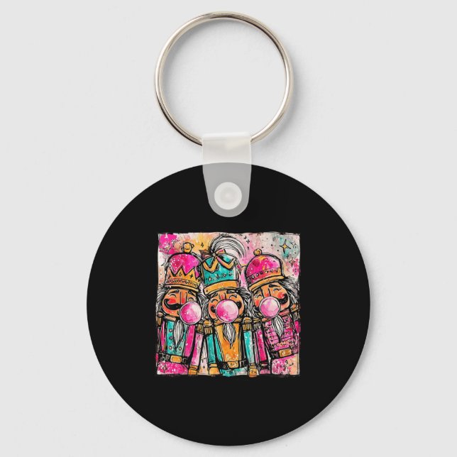 Retro Brushstroke Nutcracker Blowing Bubble Gum Ch Keychain (Front)