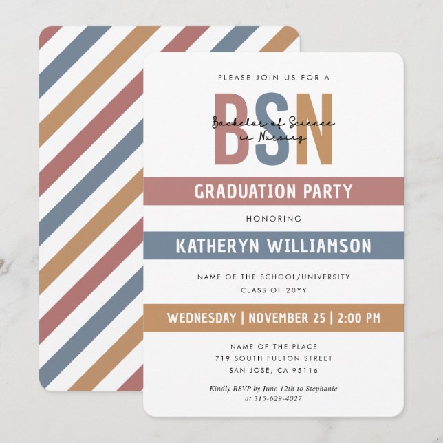 Retro BSN Nursing School Graduation RN   Invitation (Front/Back)