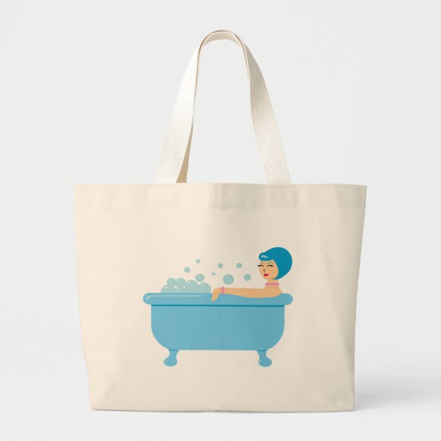 Retro Bubble Bath Girl Large Tote Bag (Front)