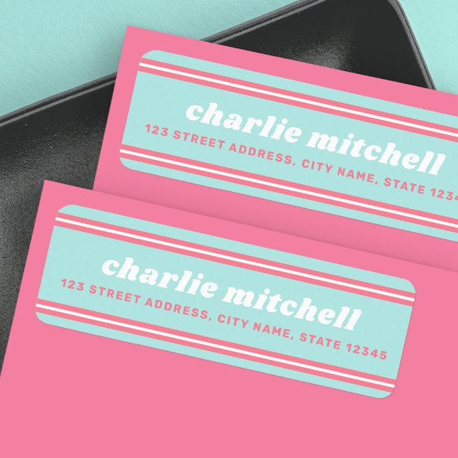 Retro bubblegum aqua blue pink return address (Creator Uploaded)