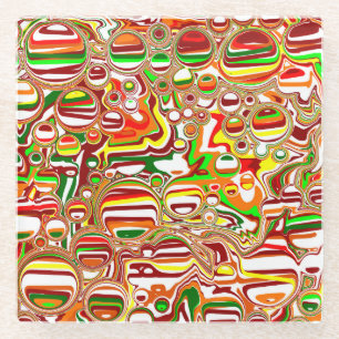 Retro Bubbles Digital Art  Glass Coaster