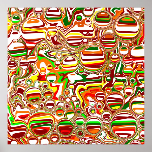 Retro Bubbles Digital Art Poster (Front)