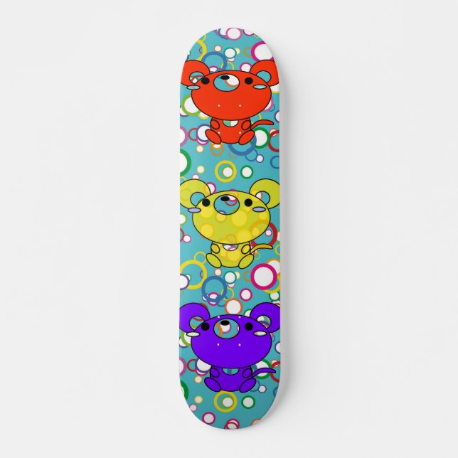 Retro Bubbles with Cartoon Mice Skateboard Deck (Front)