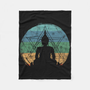 Retro Buddha Buddhist Yoga Spiritual Meditation Ze Fleece Blanket