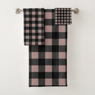 Retro Buffalo Plaid in Black and Blush Pink  Bath Towel Set