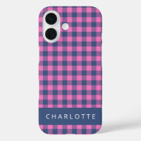 Retro Buffalo Plaid Pink Blue Personalized Name 