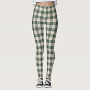 Retro Buffalo Plaid Tartan Pattern Forest Green    Leggings