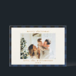 Retro Buffalo Plaid Tartan Pattern Navy Blue Black Holiday Card<br><div class="desc">Retro Buffalo Plaid Tartan Pattern in Navy Blue and Black Holiday Card</div>