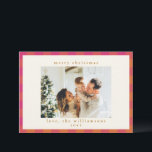 Retro Buffalo Plaid Tartan Pattern Pink and Orange Holiday Card<br><div class="desc">Retro Buffalo Plaid Tartan Pattern Pink and Orange Holiday Card</div>