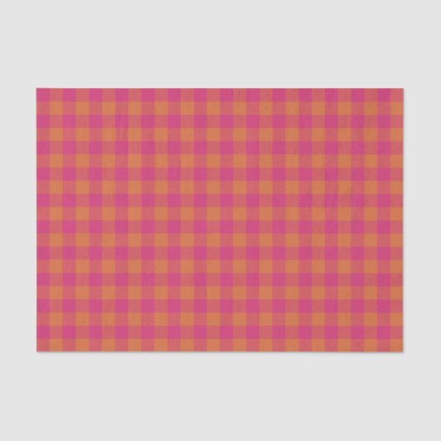 Retro Buffalo Plaid Tartan Pattern Pink and Orange Tissue Paper (Front)