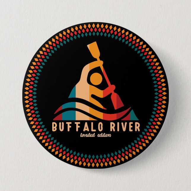 Retro Buffalo River Kayaking 3 Inch Round Button (Front)