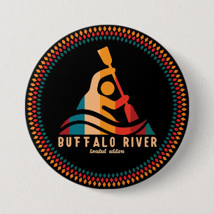 Retro Buffalo River Kayaking 3 Inch Round Button