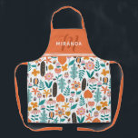 Retro Bugs & Flowers Pattern Orange Monogram Apron<br><div class="desc">Multi coloured apron perfect for fall with a pattern of flowers,  leaves,  and bugs in a whimsical style. Add your name and monogram on the orange top of the apron.</div>