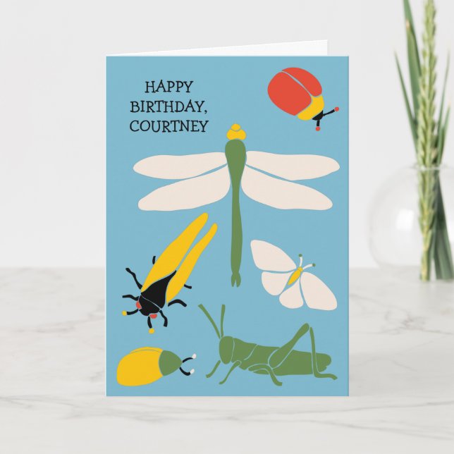Retro Bugs Personalized Custom Birthday Card (Front)