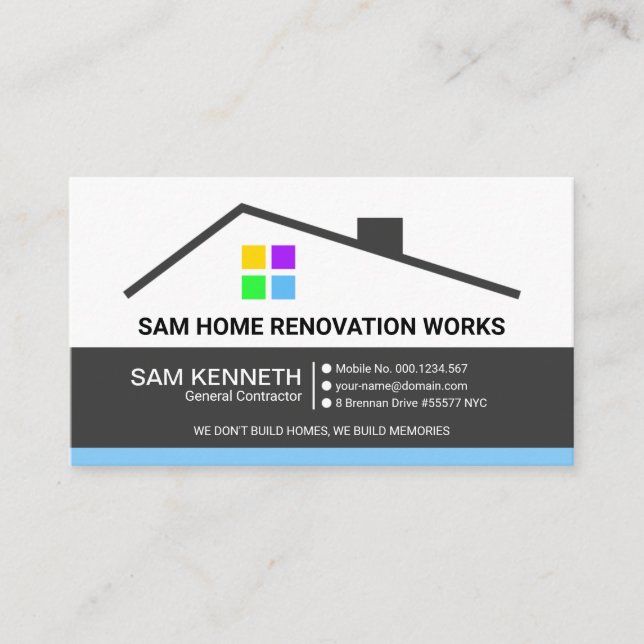 Retro Building Rooftop Home Repair Construction Business Card (Front)