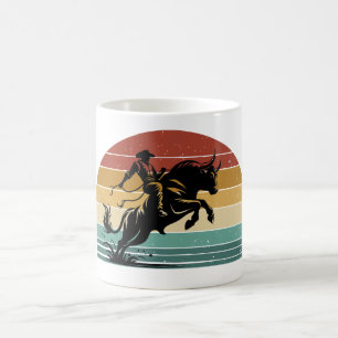 Retro Bull Riding Sunset Western Art Magic Mug