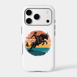 Retro Bull Riding Sunset Western Silhouette