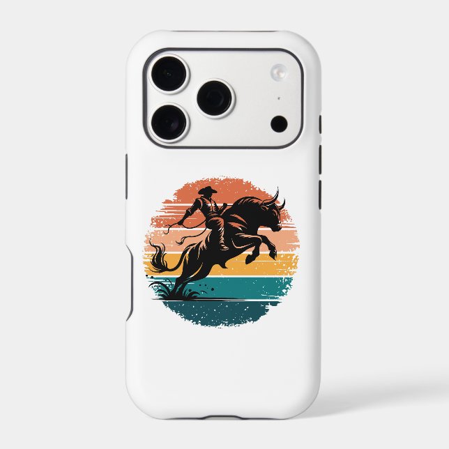 Retro Bull Riding Sunset Western Silhouette (Verso)