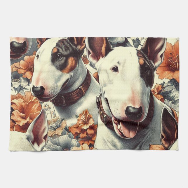 Retro Bull Terrier Seamless Painting Kitchen Towel (Horizontal)