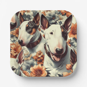 Retro Bull Terrier Seamless Painting Paper Plate