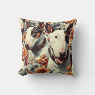 Retro Bull Terrier Seamless Painting Throw Pillow