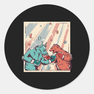 Retro Bull Vs Bear Boxing Enthusiasts  Classic Round Sticker