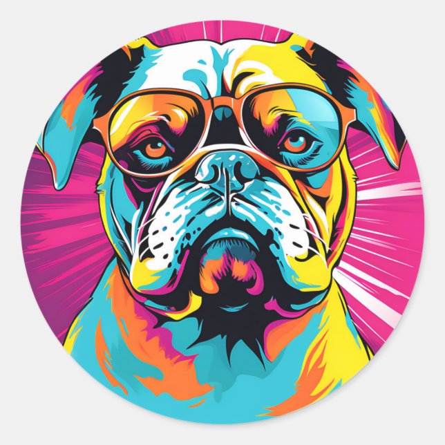 Retro Bulldog Pop Art Classic Round Sticker (Front)
