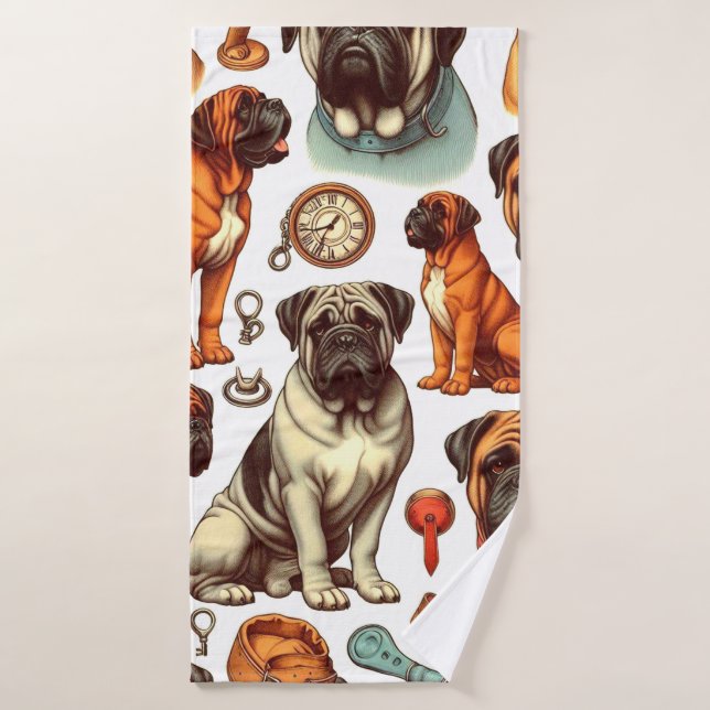 Retro Bullmastiff Seamless Bath Towel (Bath Towel)