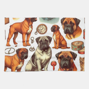 Retro Bullmastiff Seamless Kitchen Towel