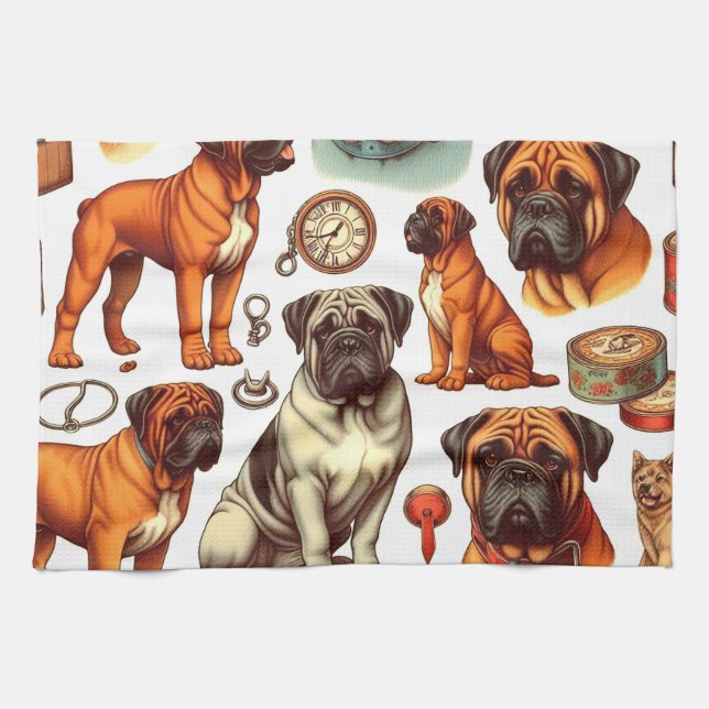 Retro Bullmastiff Seamless Kitchen Towel (Horizontal)